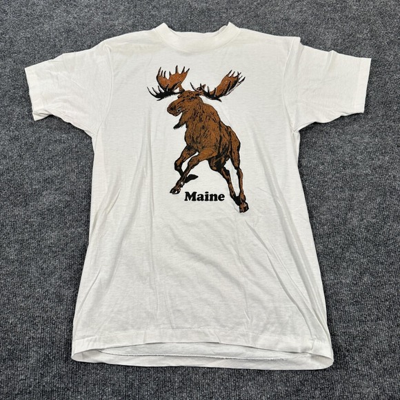 Hanes Other - Vintage Maine Moose Shirt Mens Medium White Hanes 50/50 Graphic 80s Made USA